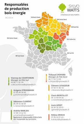 Carte des responsables de production bois énergie Sylvo Watts