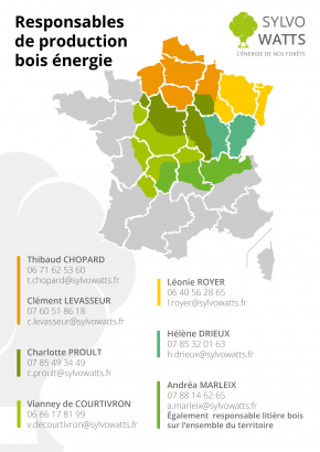 Carte des responsables de production bois énergie Sylvo Watts